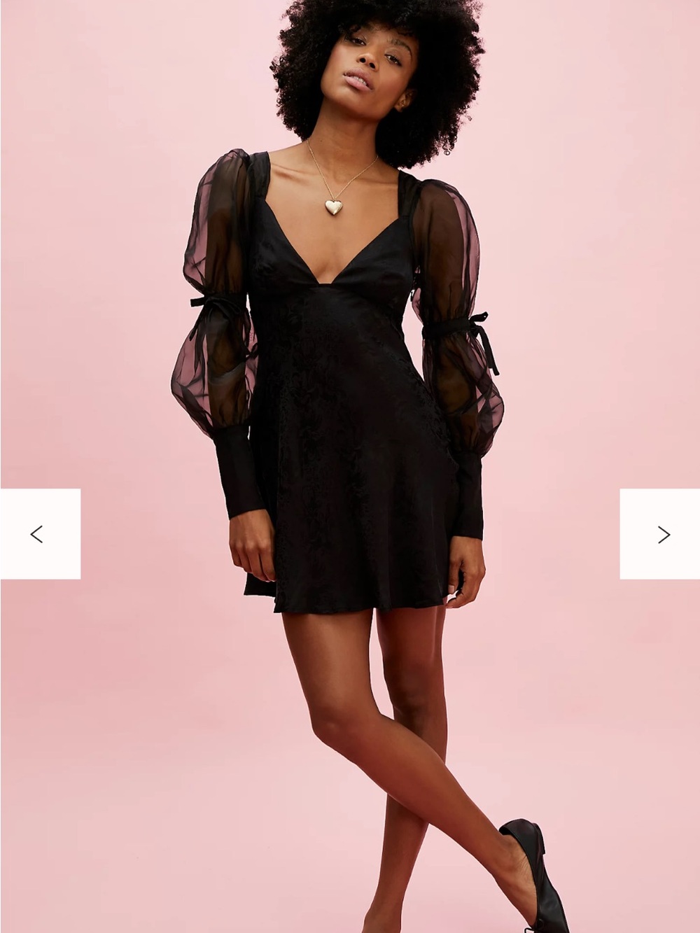 For Love & Lemons Black V-Neck Puff-Sleeve Mini Dress
